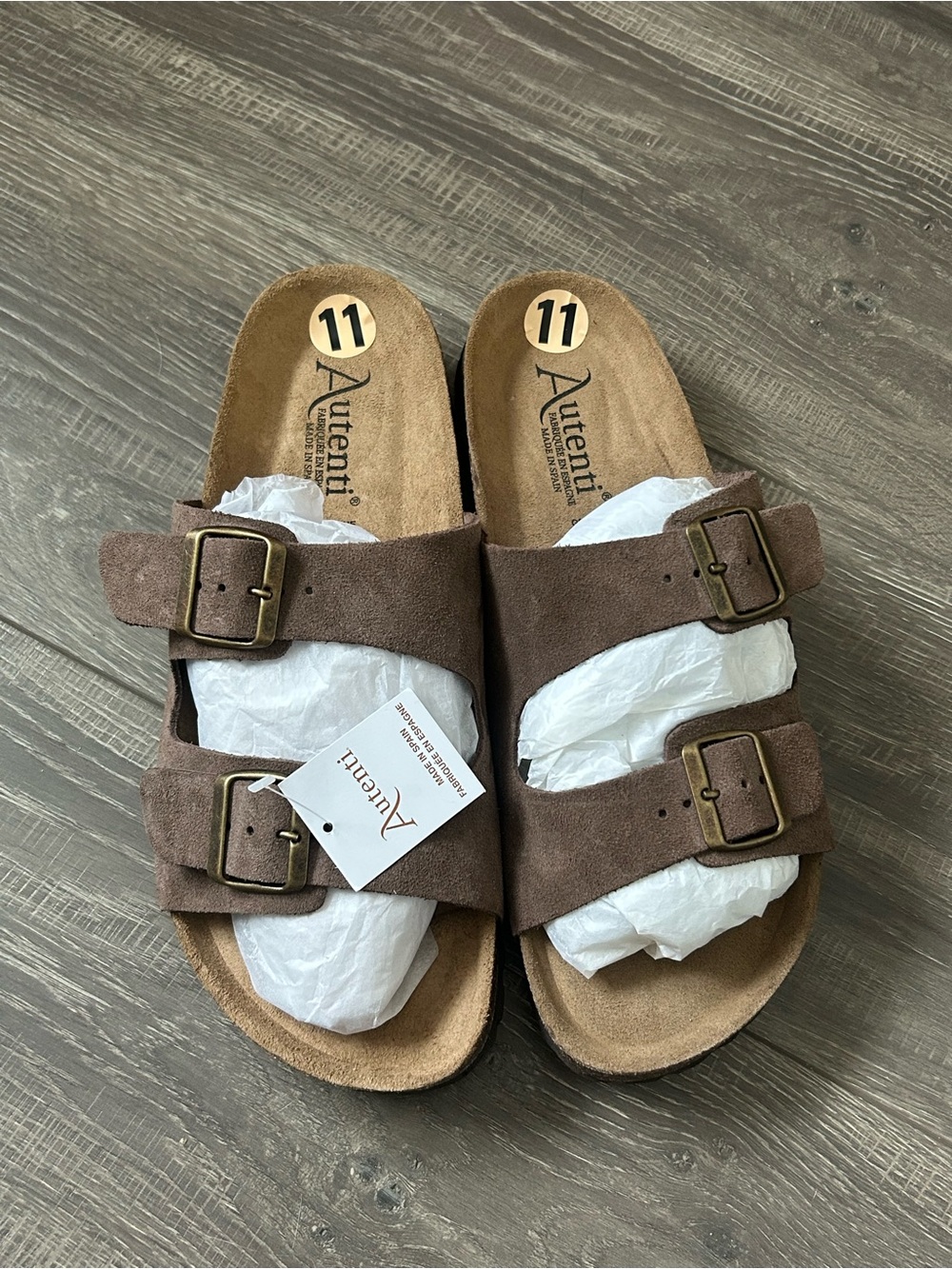 AUTENTI Men's Double-Buckle Suede Slide Sandals size 11